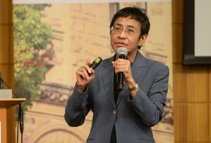Maria Ressa delivering a keynote address upon receiving the 2019 Shorenstein Journalism Award, Stanford, October 21, 2019.
