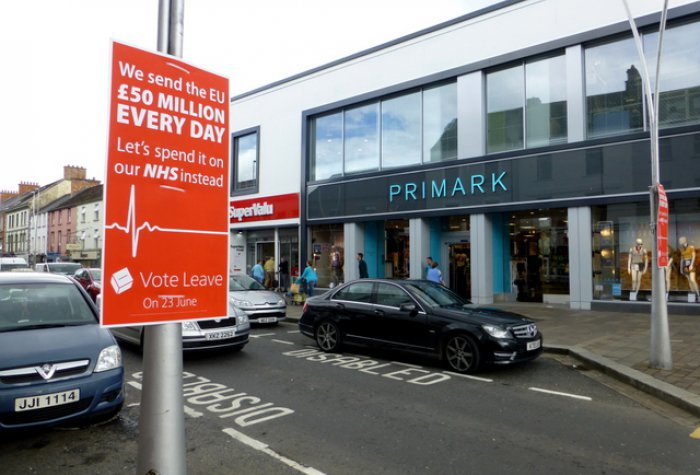 "Vote Leave" poster, Market Street, Omagh "Vote Leave" poster, Market Street, Omagh