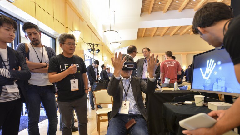 Students and faculty experiencing VR devices at Stanford Students and faculty experiencing VR devices at Stanford