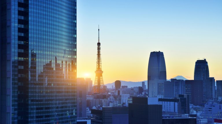 Tokyo tower and city skyscraper at sunset, Japan