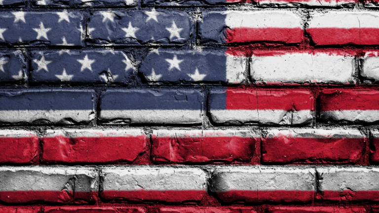 american flag on bricks